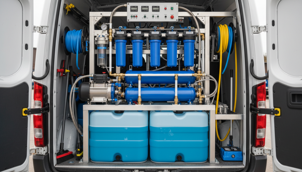 Umkehrosmose-Reinwassersystem für Fensterreinigung im LKW montiert Umkehrosmose-Reinwassersystem für Fensterreinigung im LKW montiert